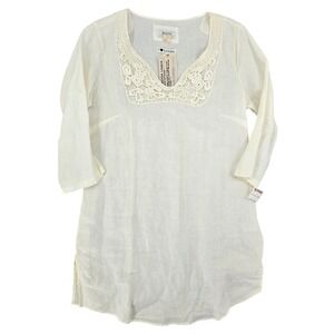 Malvin NEW LARGE Linen Crochet Lace Ivory Boho Cottagecore Beach Tunic Dress